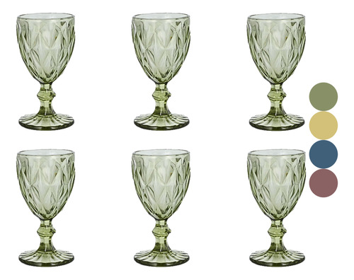 Copas De Vino Juego 6 Vidrio Cristal Labrado 300ml Premium