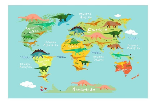 Mapamundi Infantil Dinosaurios Vinilo Decorativo - 1m X 60cm