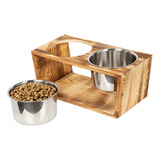 Cuencos Elevados De Madera Rustica Para Perros Y Gatos Con D