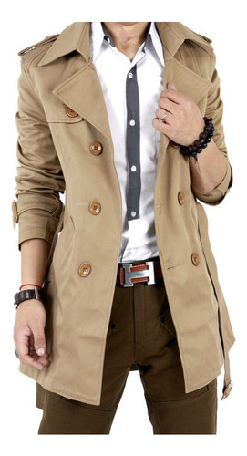 Casaco Trench Coat Retrô Masculino Casaco Longo Trespassado