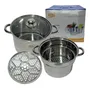 Set Ollas + Colador Multiuso C/asas Acero Inox 3en1 4pz Color Tapa Vidrio Cl1015