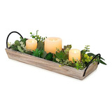 Bandejita De Madera Para Velas: Centros De Mesa Rústicos Par