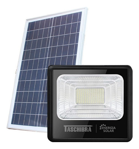 Refletor Led 100w Com Placa Solar 6500k Economia De Energia