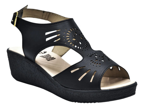Sandalia Dama Mancera 2250 Negro Tacón Moda Casual 22-26