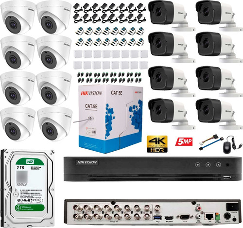 Kit Cámaras  Seguridad 4k Hikvision 16 Ch + 12 Cam + Dd 2 Tb