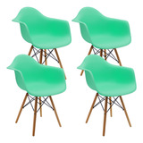 Kit 4 Sillas Eames Con Brazos Para Comedor, Restaurante. Estructura De La Silla Verde Menta