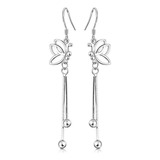 Aretes Pendientes Largos Mariposa Plata