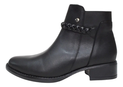 Bota Botín Casual Dama Tacon Hebilla Piel Borrego Negro