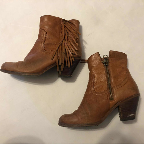 Botitas Cuero Sam Edelman Talle 6.5 Marrón Con Flecos Taco