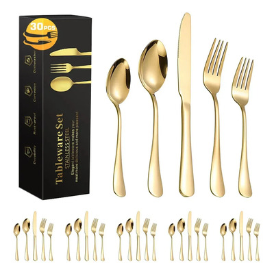 Juego De Cubiertos Acero Inoxidable Dorado Topon 30 Piezas Incluye Cuchillos, Tenedores, Cucharas Y Cucharillas, Diseño Elegante En , Resistente Y Fácil De Limpiar | MercadoLibre