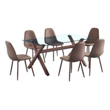 Comedor Vidrio L1 6 Sillas Melisa Café / Muebles América