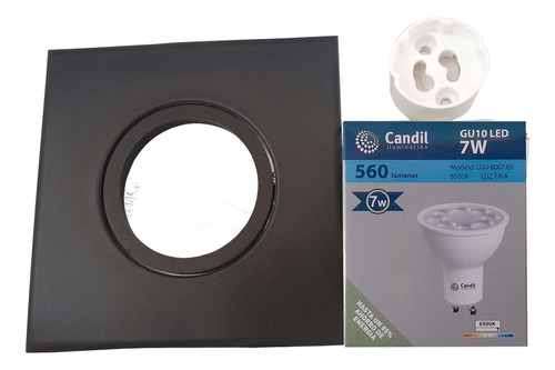 Spot Embutir Pvc Cuadrado Negro + Dicroica 7w 35° Fría X2