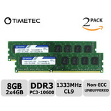 Memoria Ram 8gb Timetec Hynix Ic Kit (2x4gb) Ddr3 1333mhz Pc3-10600 Non Ecc Unbuffered 1.5v Cl9 Dual Rank Para Dell Opti