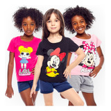 3 Conjunto Infantil Personagens Passeio Praia Moda Verão