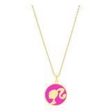 Colar Barbie Resina Rosa Folheado A Ouro 18k 