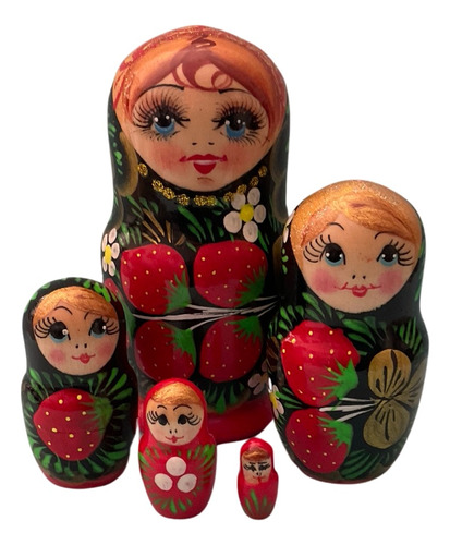 Matrioshka Bella Flor Naranja, Original Rusia. 5 Piezas