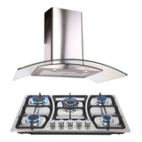 Combo Parrilla 3620 Inox 76cm Y Campana Pared Cristal Curvo