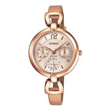 Reloj Mujer Casio Ltpe401pl-9a Malla Cuero Color De La Malla Dorado Rosé Color Del Bisel Dorado Rosé Color Del Fondo Dorado Rosé