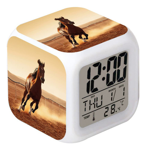 Cointone Reloj Despertador Led Caballo Mesa De Escritorio C.