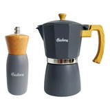 Set 2 Pz Molinillo 15cm + Cafetera 6 Tazas Gris Hudson