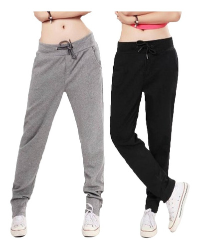 Kit 02 Calça Moletom Feminina Skinny Slim Swag Casual Sports