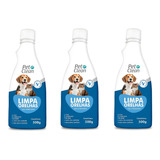 Kit 03 Limpador Ouvido Orelha Gel Cães Gatos Petclean 500ml