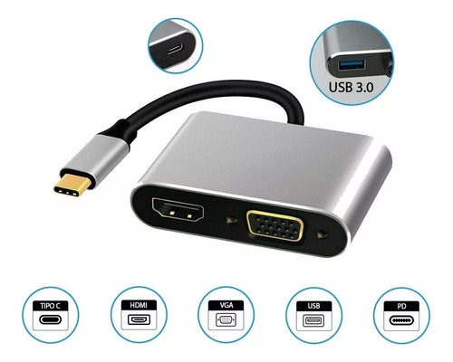 Hub Usb 3.0 Tipo C Adaptador Para Macbook Hdmi Vga  Pd