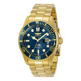 Reloj De Pulsera Invicta Pro Diver 30024 De Cuerpo Color Oro, Analógico, Para Hombre, Fondo Azul, Con Correa De Acero Inoxidable Color Oro, Agujas Color Blanco Y Oro, Dial Blanco Y Oro, Minutero/segun