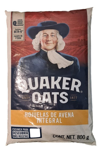 Hojuelas De Avena Integral Quaker Oats 1 Pieza Bolsa De 800 Gramos Sabor Natural Fuente De Fibra