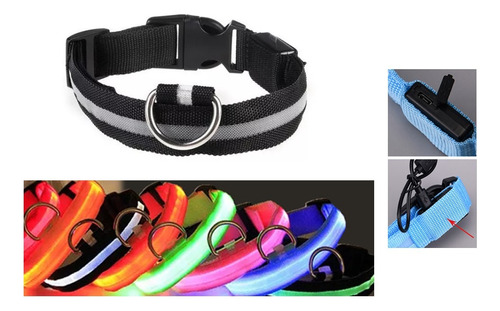 Collar Con Luz Led Carga Usb Perros Gatos Negro Talla M