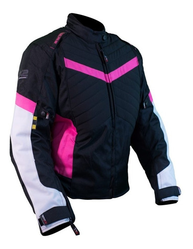 Chamarra Motociclista Proteccion Resistente Agua Negra/rosa 