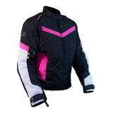 Chamarra Motociclista Proteccion Resistente Agua Negra/rosa 