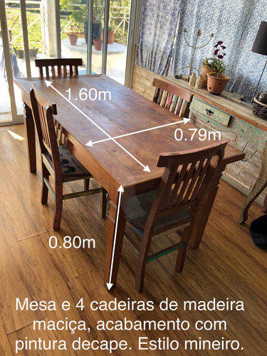 Mesa De Madeira Maciça1.60 E 4cadeiras-estilo Mineiro