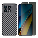 Capa Capinha Para Poco X6 + Pelicula Privacidade Hydrogel  Preto Fiber Carbon