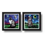 Kit 2 Quadros Gatos Van Gogh Siamês Gata Decoração Pet