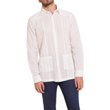 Camisa Guayabera Blanca Manga Larga - 2 Bolsillos