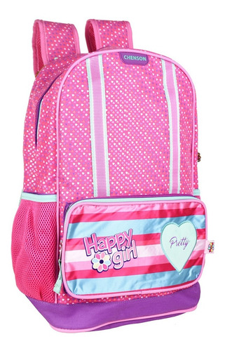 Mochila Niña Primaria Chenson 100% Original Amplia Happy Girl Rosa Resistente 