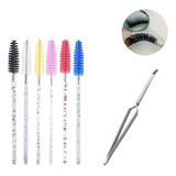 Set Pestañas Cepillos Peines Cejas Lash X6u + Pinza Curva 