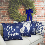 Fundas De Cojin Navideñas Azul Con Blanco 4 Piezas 45x45cm