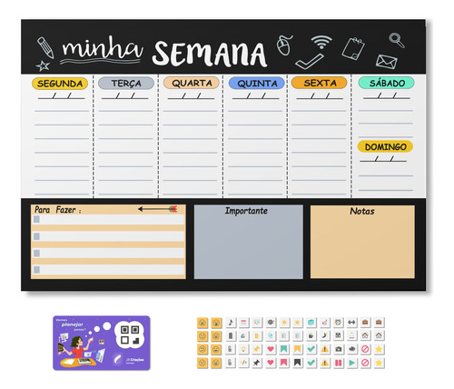 Quadro Semanal De Tarefas, To Do List + 56 Imãs + Tecnologia