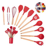 Kit Utensílios De Cozinha Silicone 12 Peças Escumadeira Cor Cor Vermelho