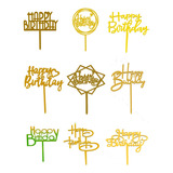 9 Letreros Acrílico Cake Topper Feliz Cumpleaños Color Oro