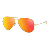 Anteojos De Sol Polarizados Ray-ban Aviator Flash Lenses Standard Con Marco De Metal Color Polished Gold, Lente Orange De Cristal Flash, Varilla Polished Gold De Metal - Rb3025