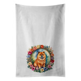 Chow Chow And Flowers Kitchen Towel Set Of 2 White Dish Towe