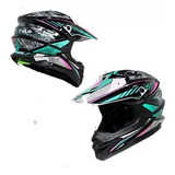 Casco Moto Cross Rosa Verde Blanco Negro Certificado Dot Dm