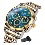 Reloj Cronógrafo De Cuarzo Olevs 2889 Para Hombre De Negocio Color Del Fondo Silver Golden Blue