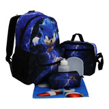 Kit Mochila Sonic 2 Infantil Juvenil Escolar Costas Aulas