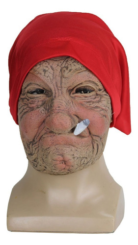 Mascara Abuela Látex Realista Halloween Anciana Fumando 