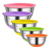 Set X5 Bowls Acero Inoxidable Tapa Base Silicona Reposteria