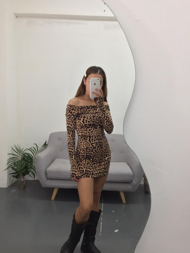 Vestido Manga Larga Animal Print Lycra Muna Mujer Naif.